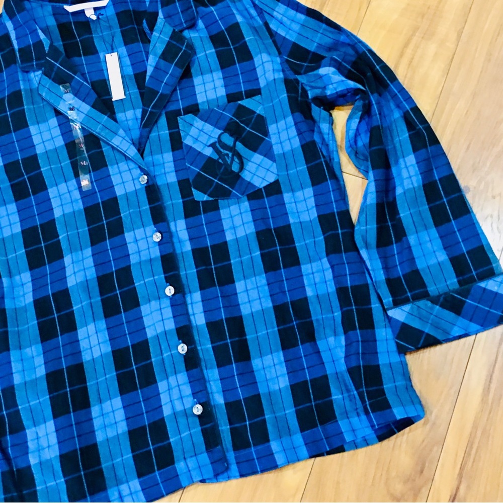 Victoria Secret New tags blue plaid sleep pajama top long sleeve lumberjack